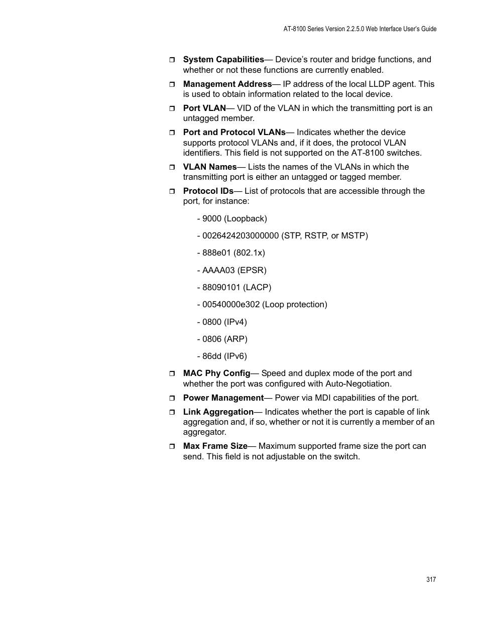 Allied Telesis AT-8100 Series User Manual | Page 317 / 330