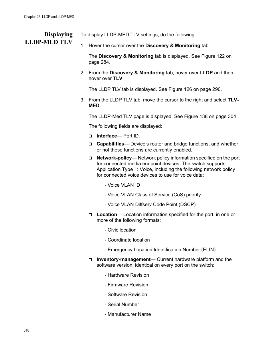 Displaying lldp-med tlv | Allied Telesis AT-8100 Series User Manual | Page 318 / 330