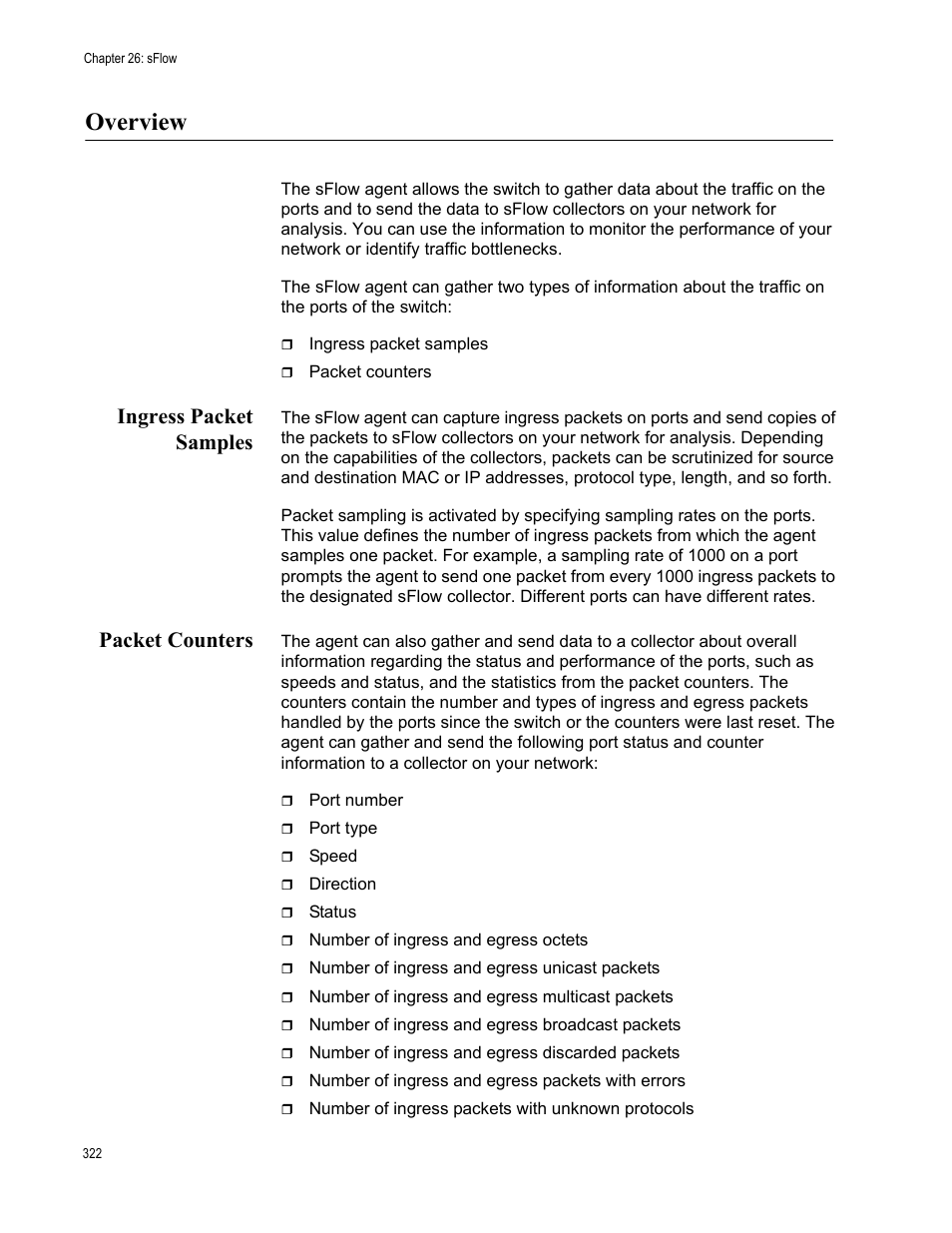 Overview, Ingress packet samples, Packet counters | Ingress packet samples packet counters | Allied Telesis AT-8100 Series User Manual | Page 322 / 330