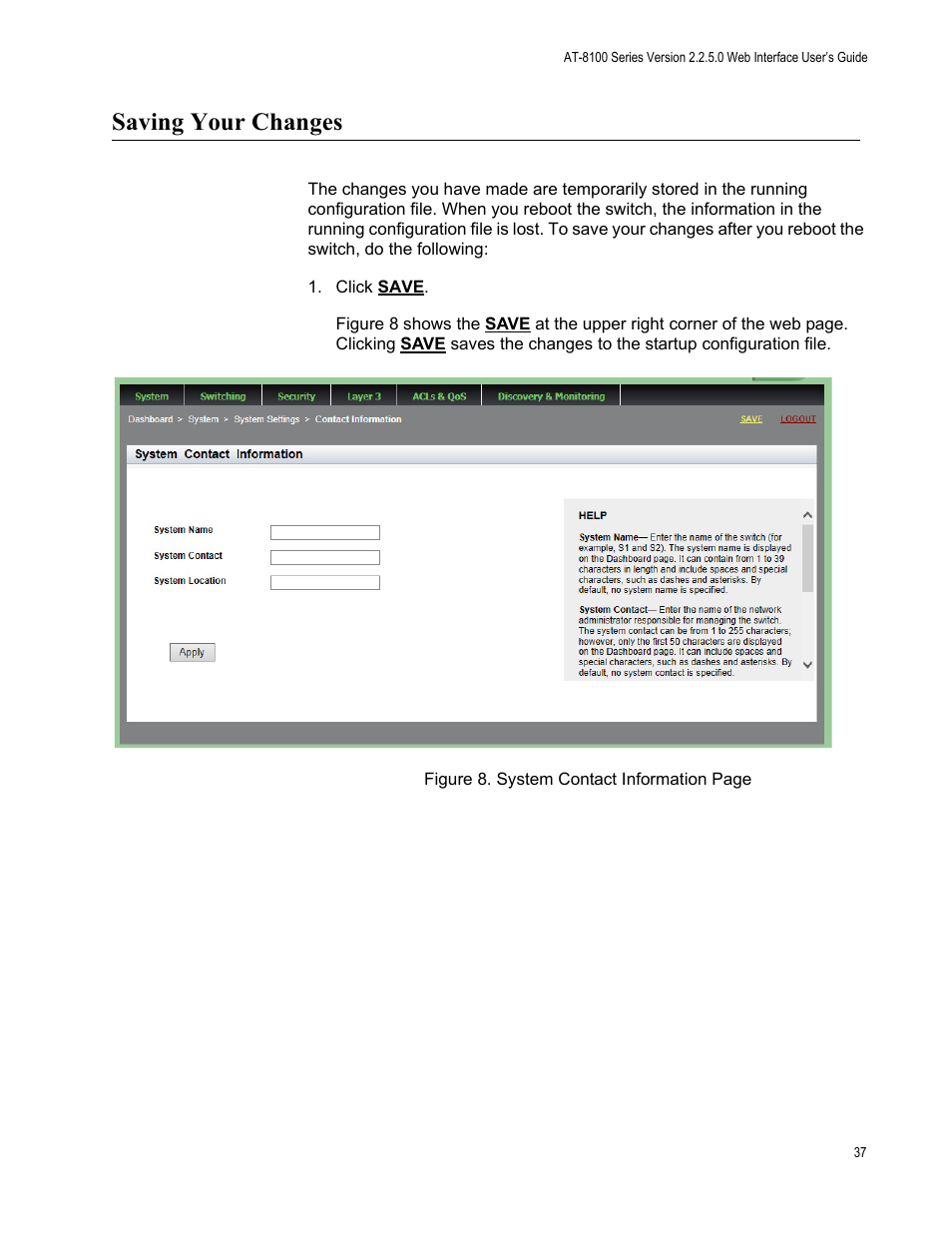 Saving your changes | Allied Telesis AT-8100 Series User Manual | Page 37 / 330