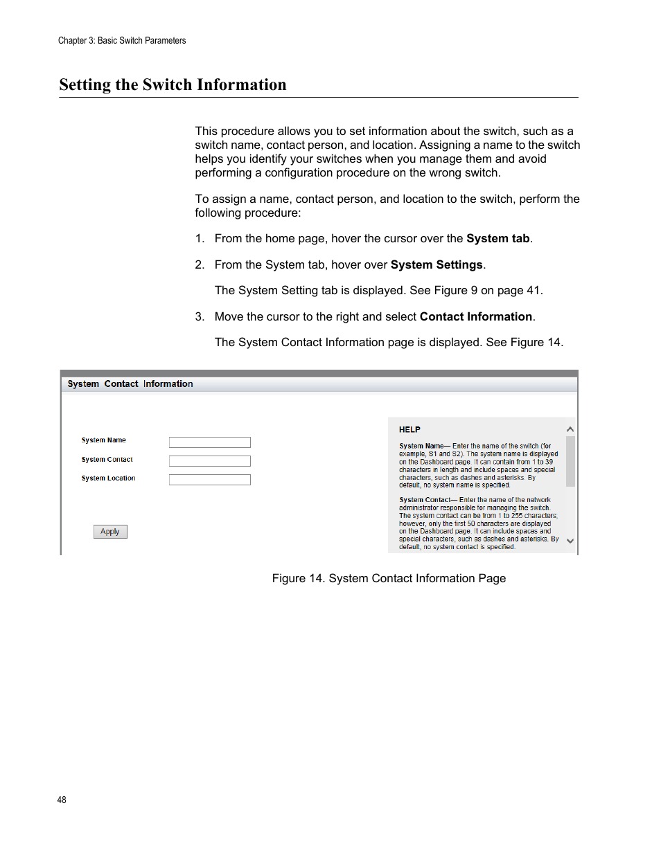 Setting the switch information | Allied Telesis AT-8100 Series User Manual | Page 48 / 330