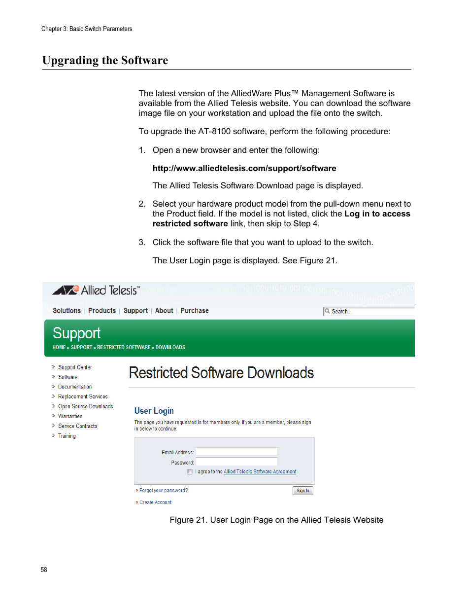 Upgrading the software | Allied Telesis AT-8100 Series User Manual | Page 58 / 330