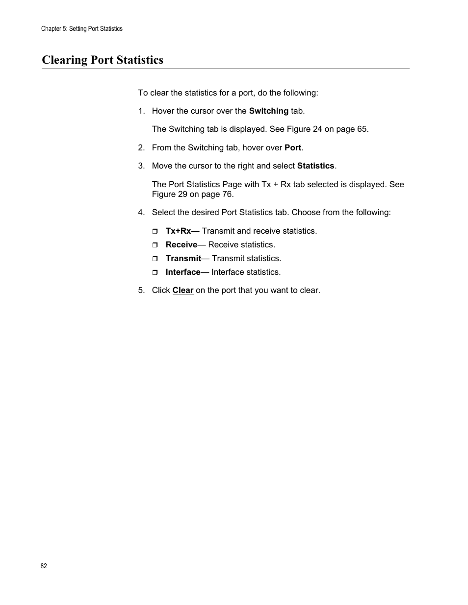 Clearing port statistics | Allied Telesis AT-8100 Series User Manual | Page 82 / 330