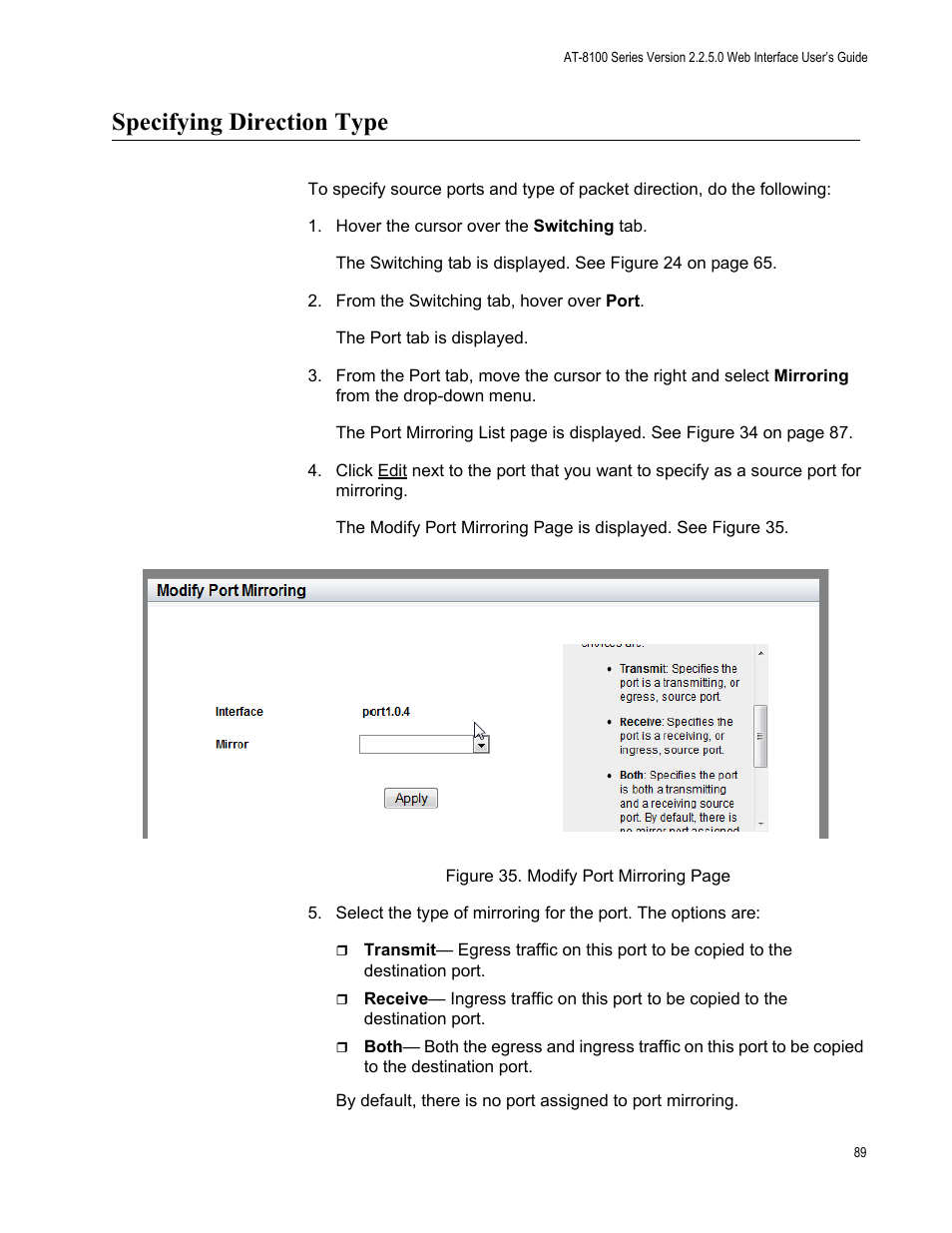 Specifying direction type | Allied Telesis AT-8100 Series User Manual | Page 89 / 330