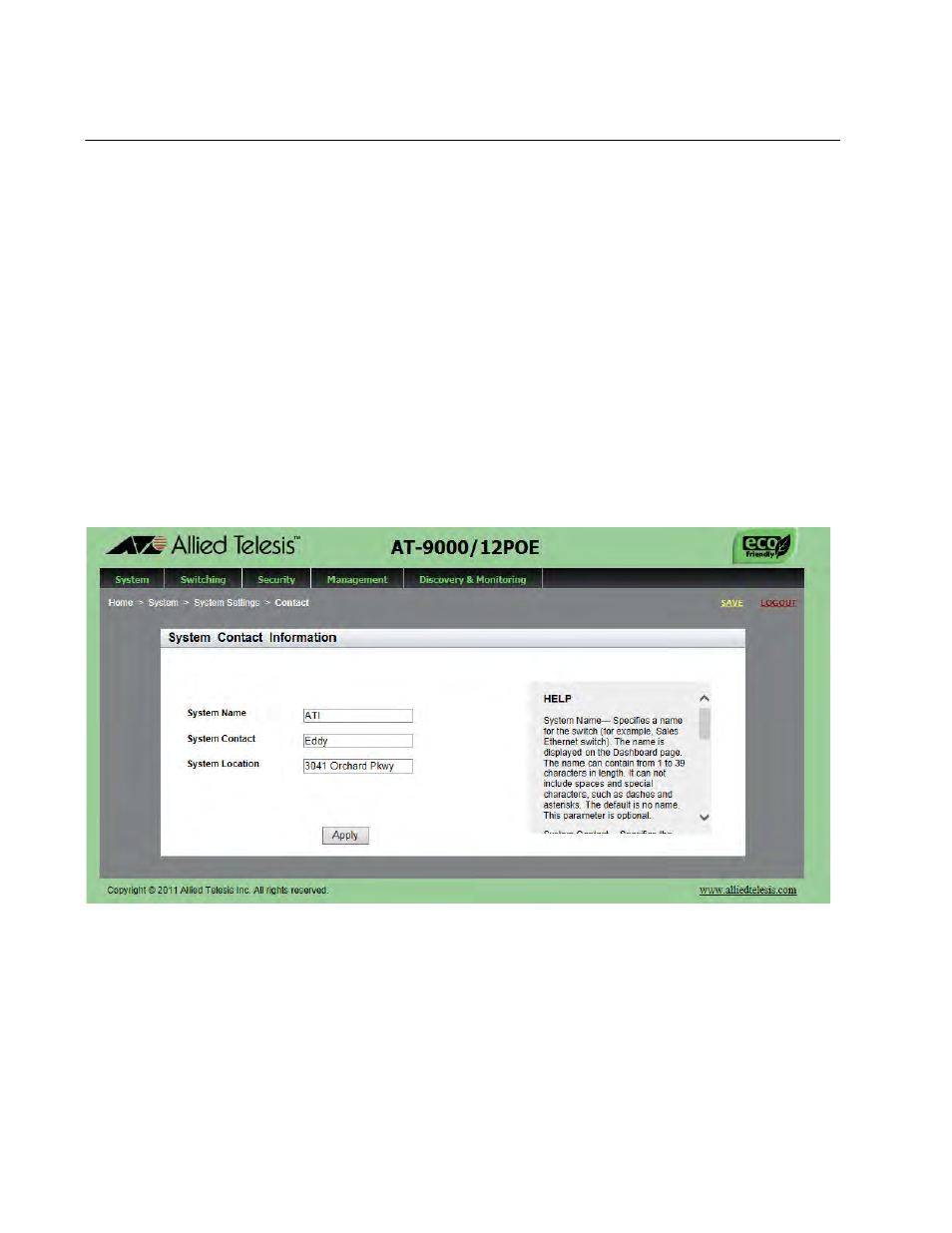 Setting the switch information | Allied Telesis AT-9000 Series User Manual | Page 40 / 258