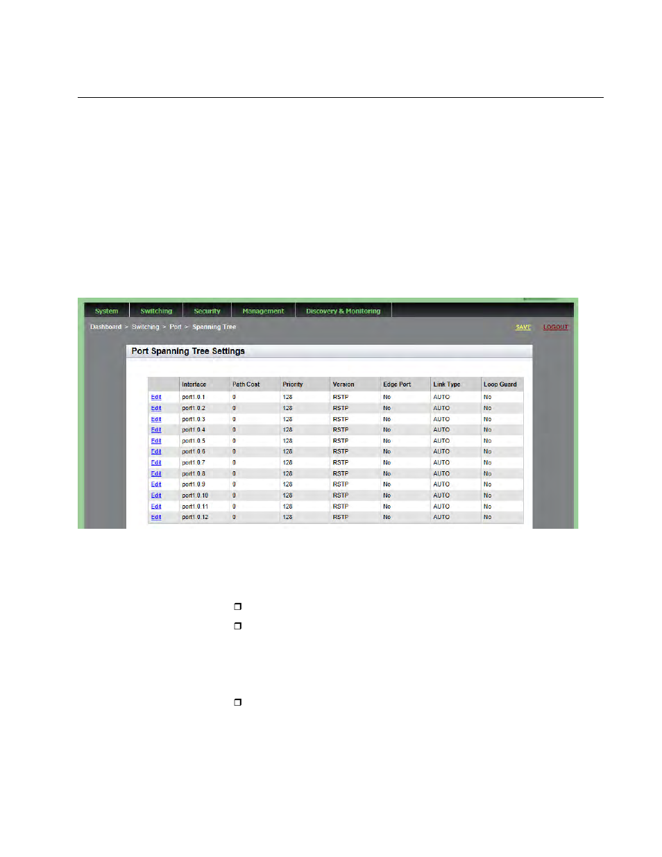Displaying port spanning tree protocol settings | Allied Telesis AT-9000 Series User Manual | Page 91 / 258