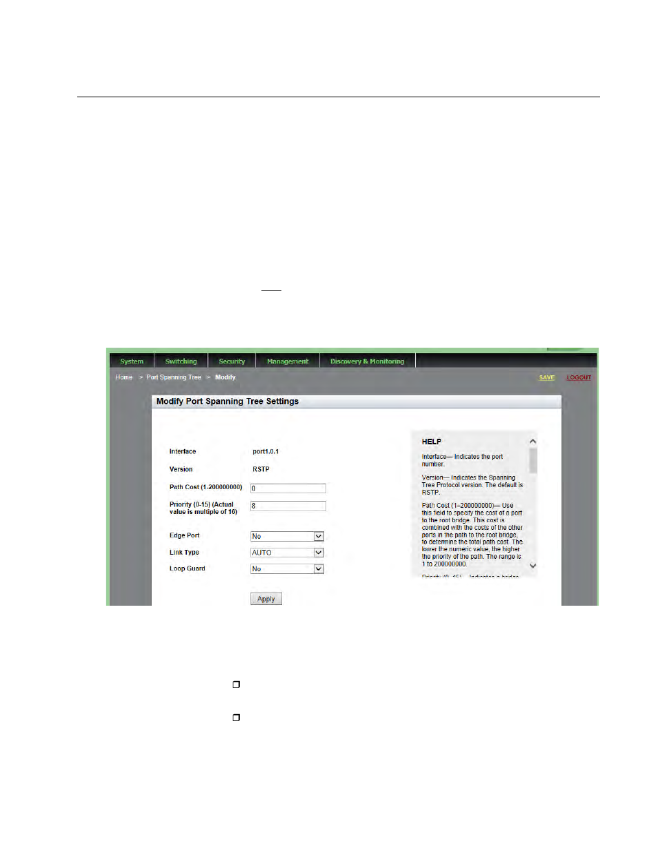 Modifying port spanning tree protocol settings | Allied Telesis AT-9000 Series User Manual | Page 93 / 258