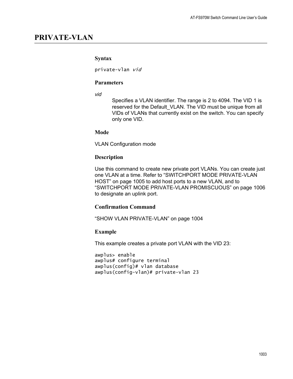 Private-vlan 3, Private-vlan | Allied Telesis AT-FS970M Series User Manual | Page 1003 / 1938