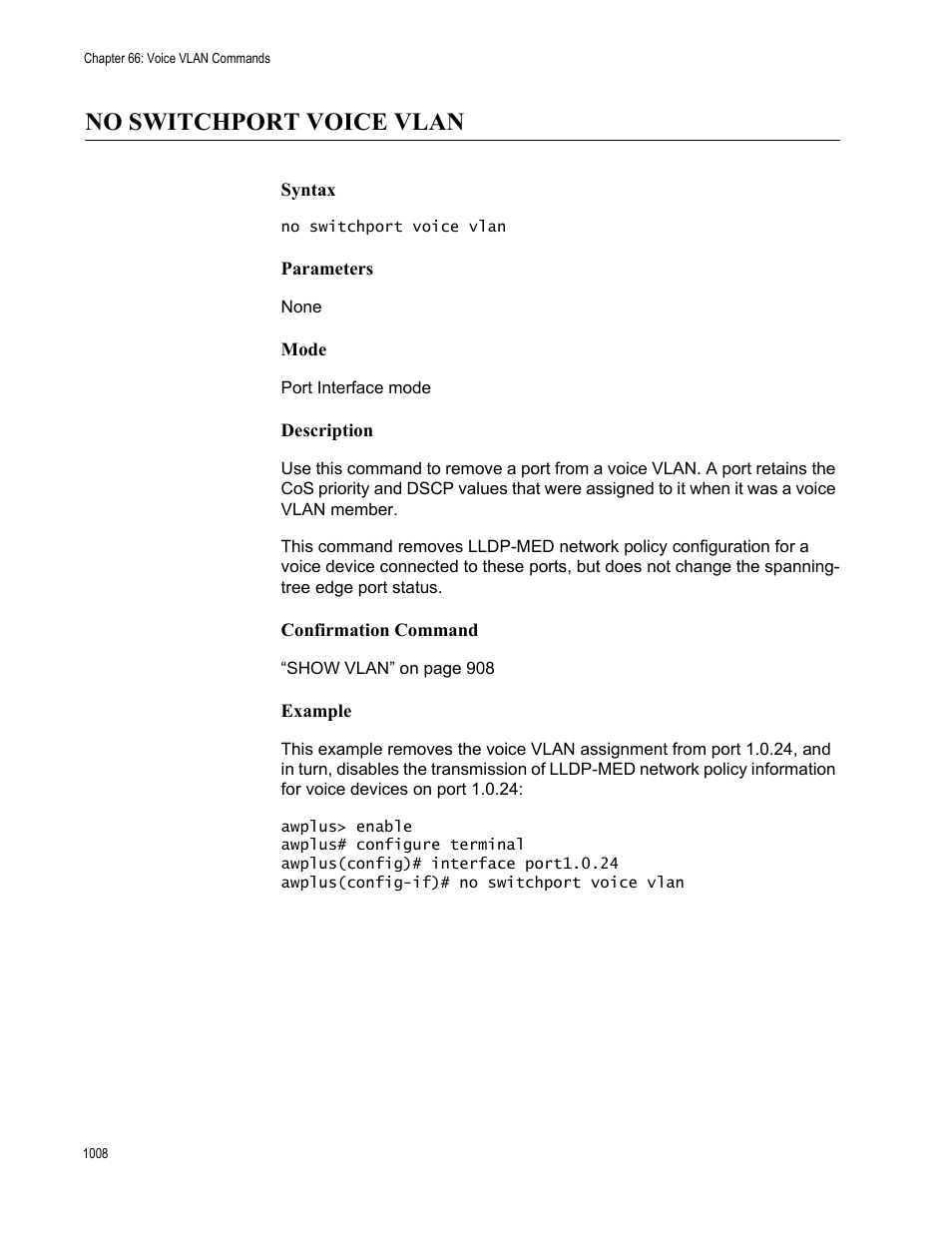 No switchport voice vlan 8, No switchport voice vlan | Allied Telesis AT-FS970M Series User Manual | Page 1008 / 1938