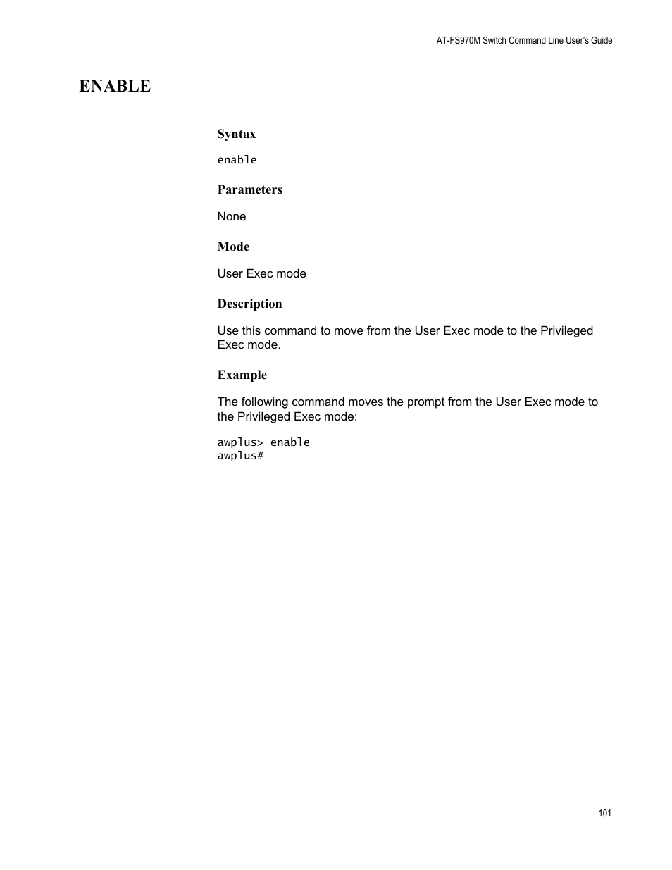 Enable | Allied Telesis AT-FS970M Series User Manual | Page 101 / 1938