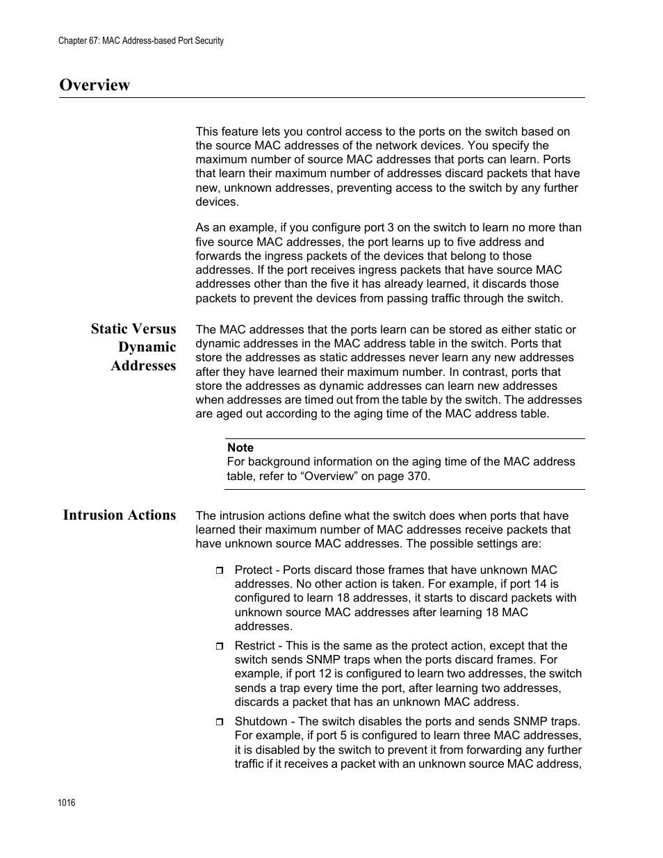 Overview 6, Overview, Static versus dynamic addresses | Intrusion actions | Allied Telesis AT-FS970M Series User Manual | Page 1016 / 1938