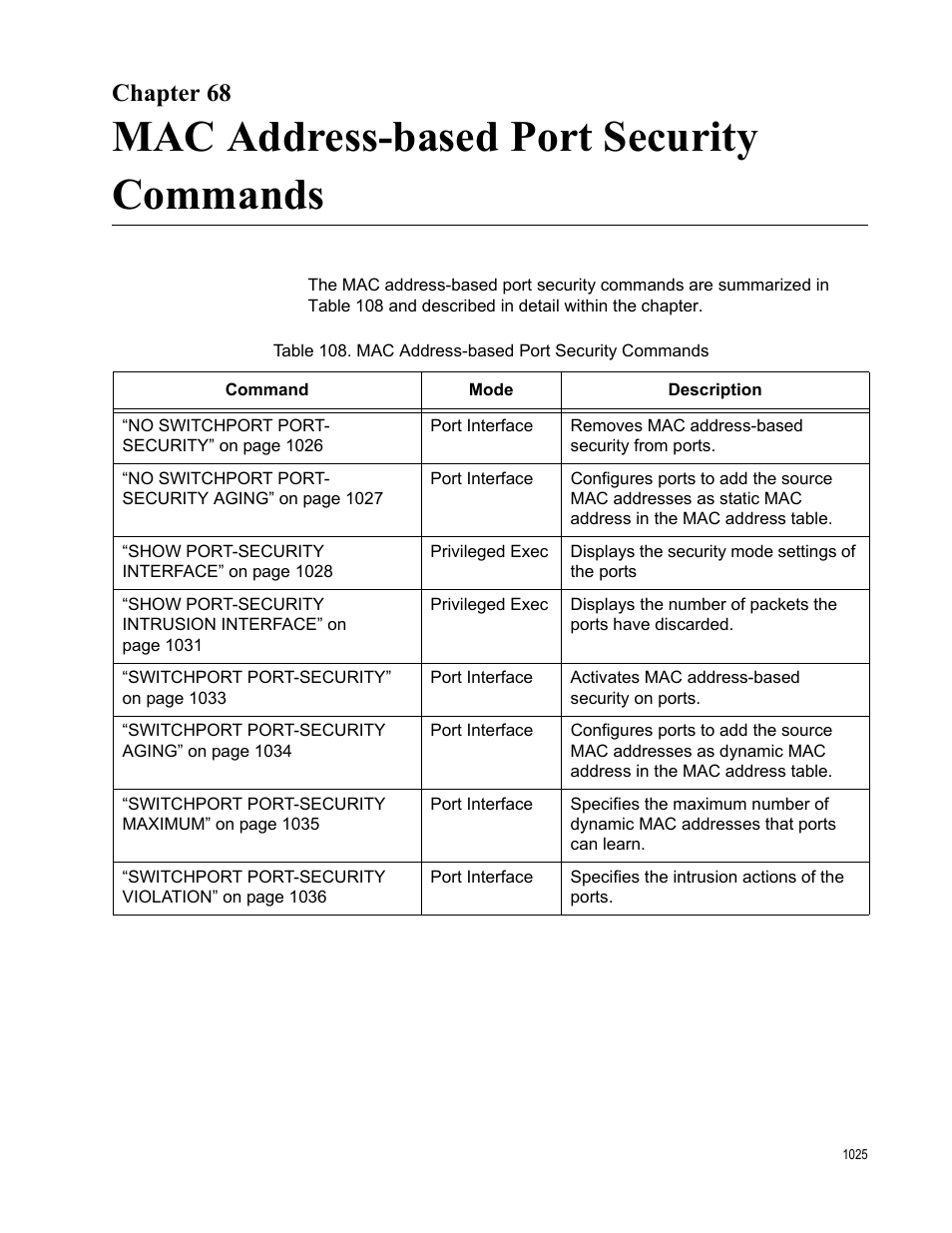 Chapter 68, Mac address-based port security commands | Allied Telesis AT-FS970M Series User Manual | Page 1025 / 1938