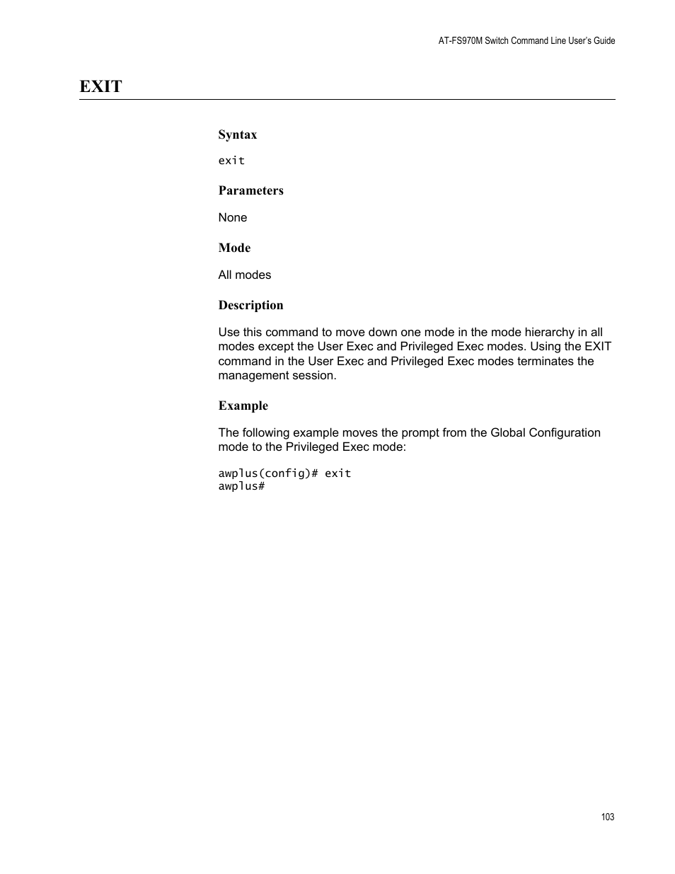 Exit | Allied Telesis AT-FS970M Series User Manual | Page 103 / 1938
