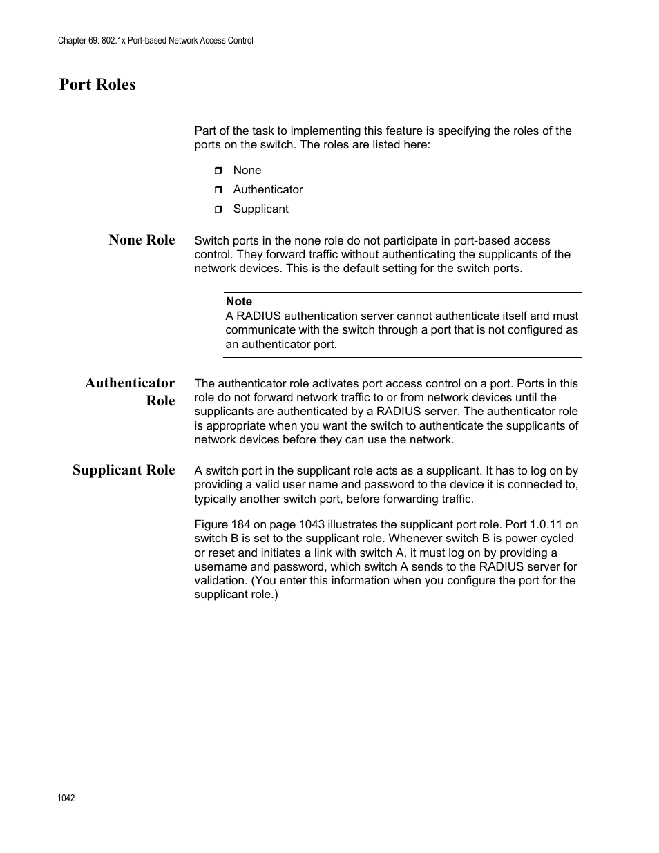 Port roles 2, None role 2 authenticator role 2 supplicant role 2, Port roles | None role, Authenticator role, Supplicant role | Allied Telesis AT-FS970M Series User Manual | Page 1042 / 1938