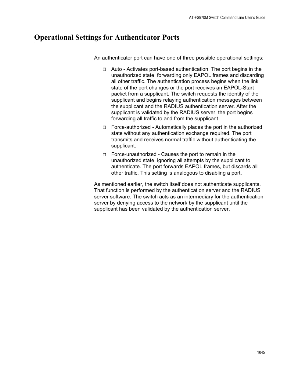 Operational settings for authenticator ports 5, Operational settings for authenticator ports | Allied Telesis AT-FS970M Series User Manual | Page 1045 / 1938