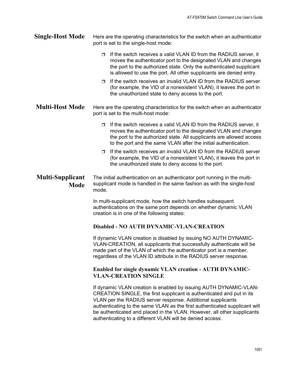 Single-host mode, Multi-host mode, Multi-supplicant mode | Allied Telesis AT-FS970M Series User Manual | Page 1051 / 1938
