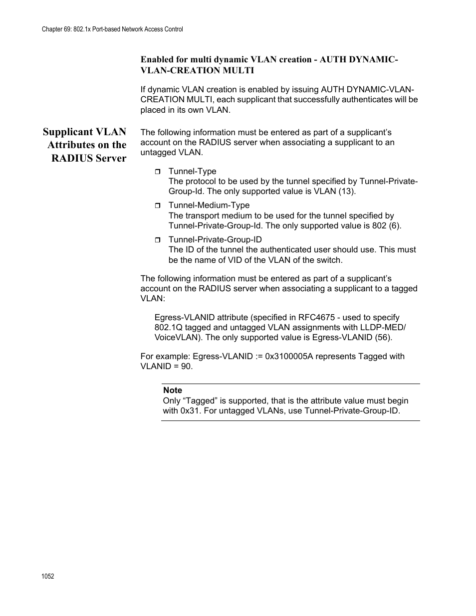 Supplicant vlan attributes on the radius server 2, Supplicant vlan attributes on the radius server | Allied Telesis AT-FS970M Series User Manual | Page 1052 / 1938