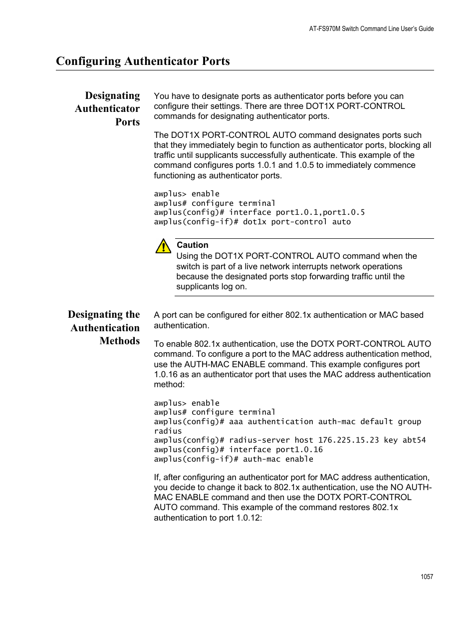 Configuring authenticator ports 7, Designating authenticator ports 7, Designating the authentication methods 7 | Configuring authenticator ports | Allied Telesis AT-FS970M Series User Manual | Page 1057 / 1938