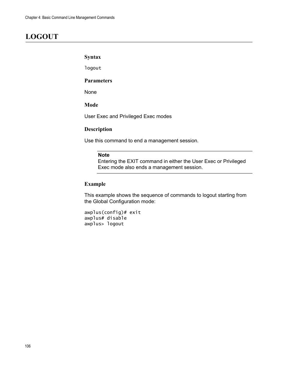 Logout | Allied Telesis AT-FS970M Series User Manual | Page 106 / 1938