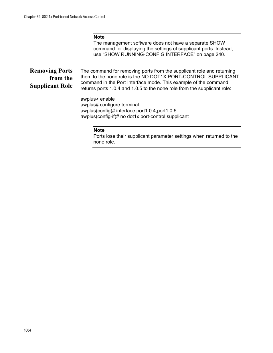 Removing ports from the supplicant role 4, Removing ports from the supplicant role | Allied Telesis AT-FS970M Series User Manual | Page 1064 / 1938