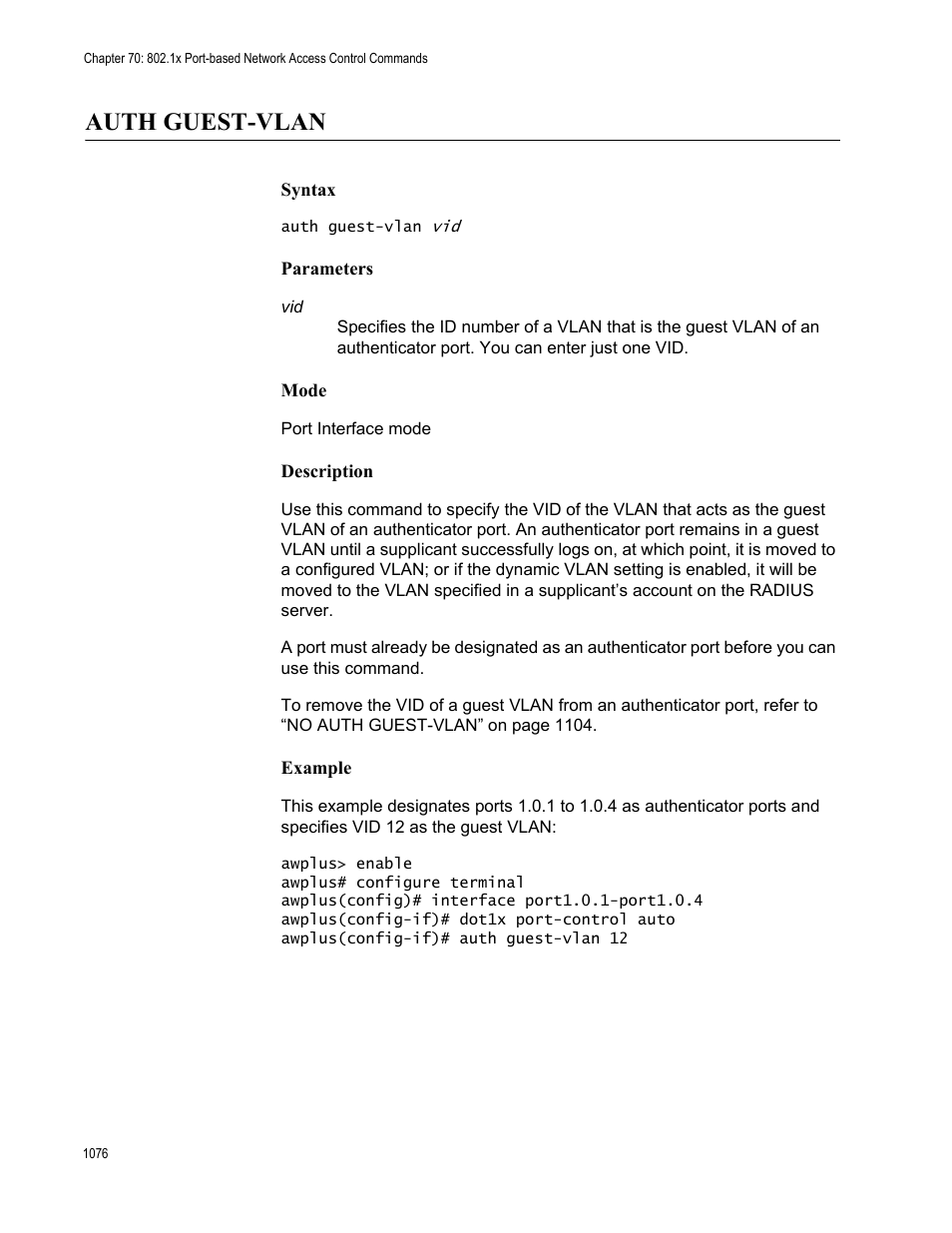 Auth guest-vlan 6, Auth guest-vlan | Allied Telesis AT-FS970M Series User Manual | Page 1076 / 1938