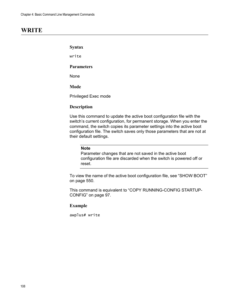 Write | Allied Telesis AT-FS970M Series User Manual | Page 108 / 1938