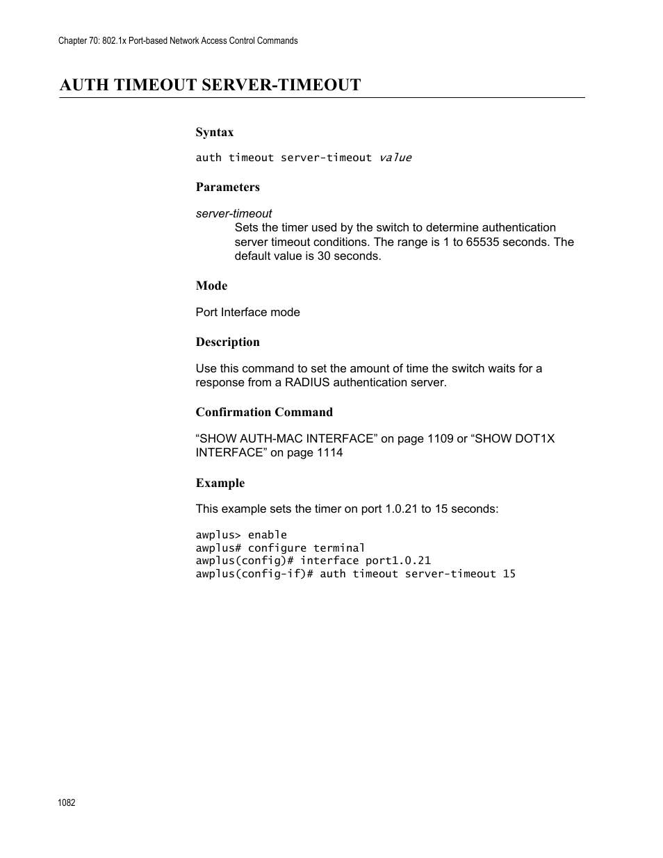 Auth timeout server-timeout 2, Auth timeout server-timeout | Allied Telesis AT-FS970M Series User Manual | Page 1082 / 1938