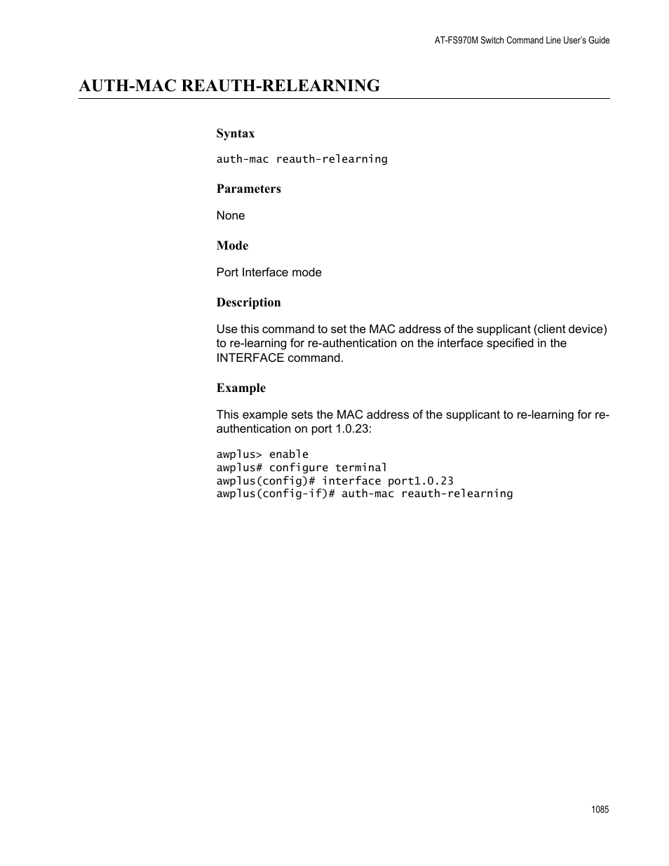 Auth-mac reauth-relearning 5, Auth-mac reauth-relearning | Allied Telesis AT-FS970M Series User Manual | Page 1085 / 1938