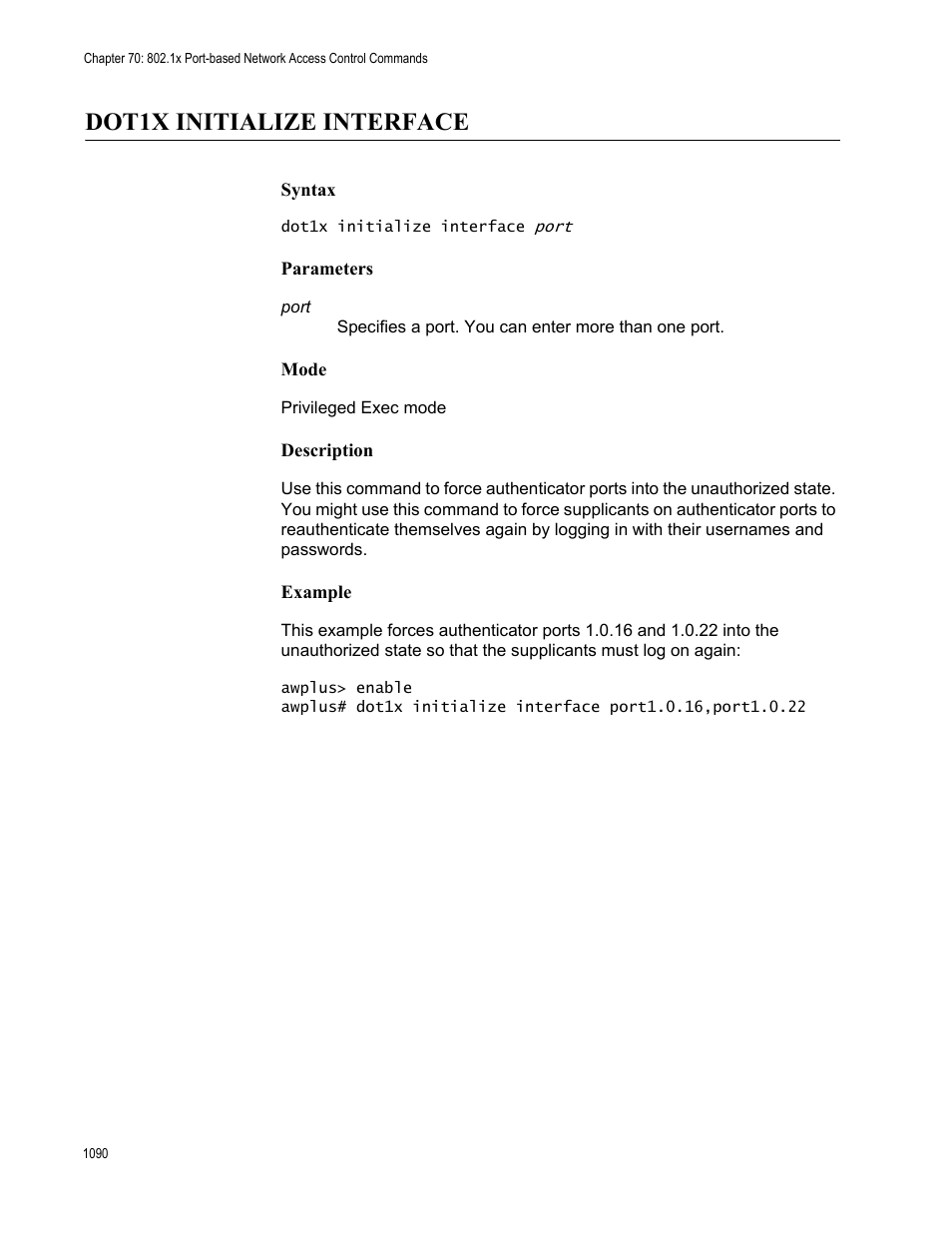 Dot1x initialize interface 0, Dot1x initialize interface | Allied Telesis AT-FS970M Series User Manual | Page 1090 / 1938