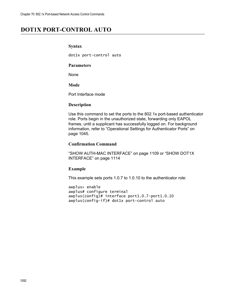 Dot1x port-control auto 2, Dot1x port-control auto | Allied Telesis AT-FS970M Series User Manual | Page 1092 / 1938