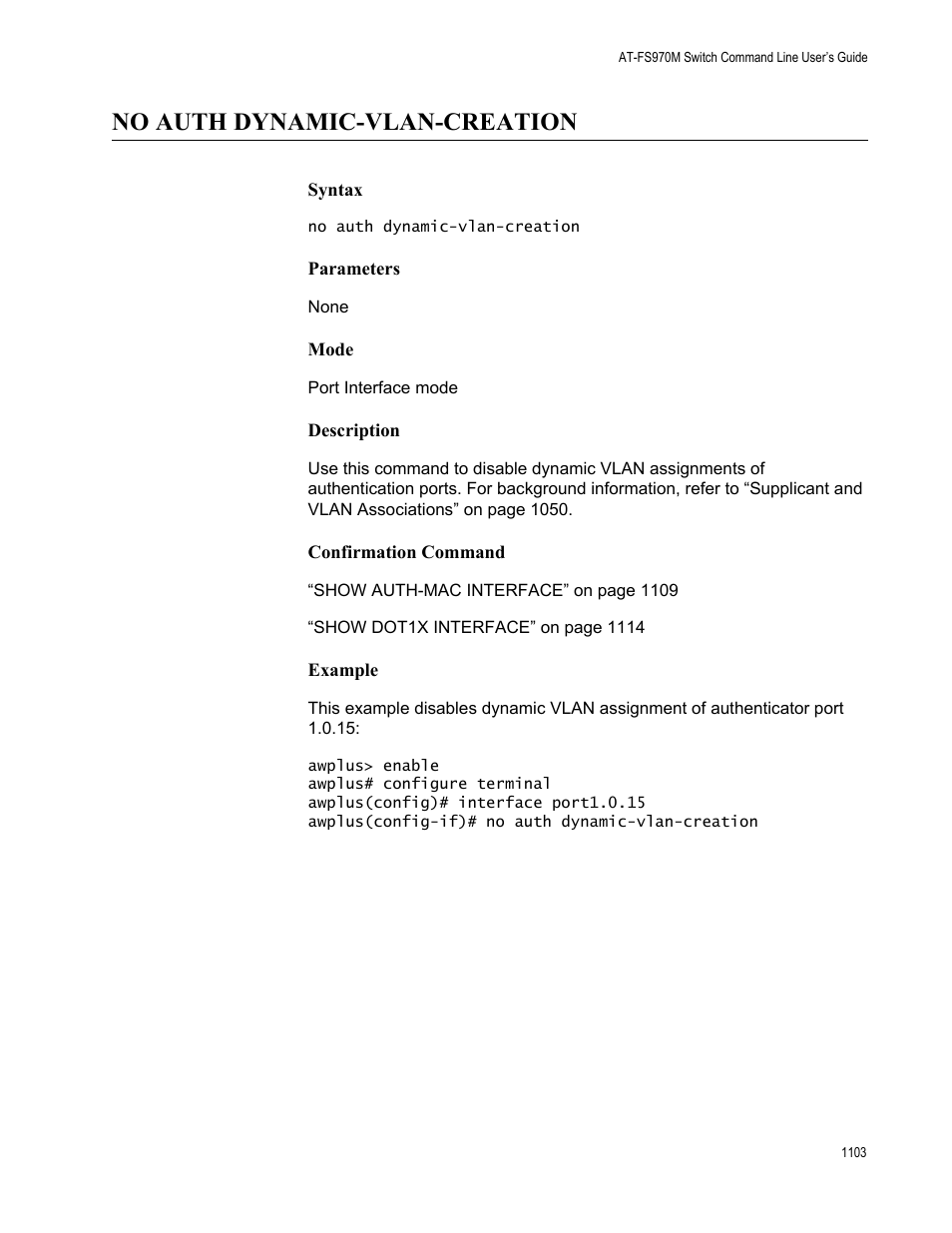 No auth dynamic-vlan-creation 3, No auth dynamic-vlan-creation | Allied Telesis AT-FS970M Series User Manual | Page 1103 / 1938