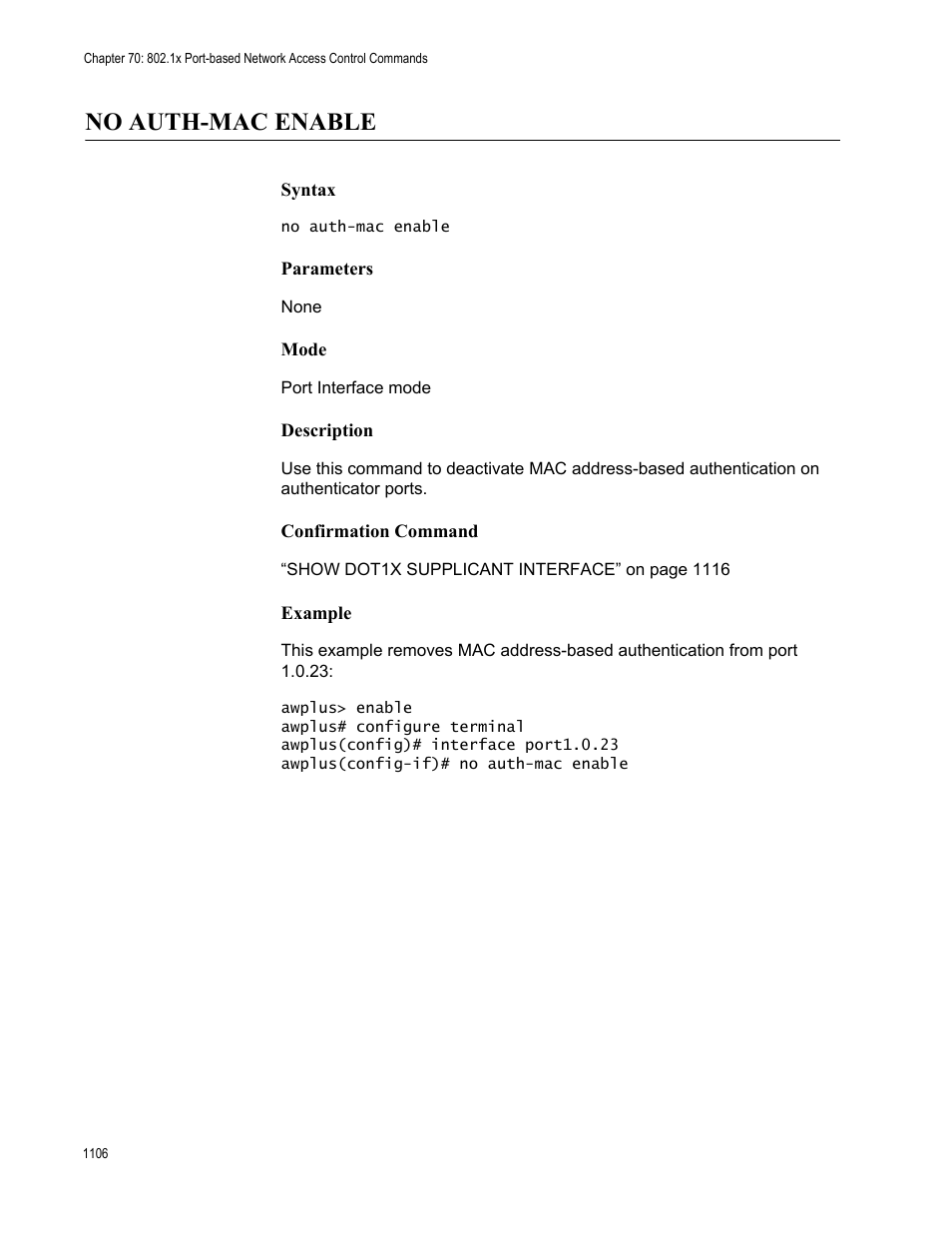 No auth-mac enable 6, No auth-mac enable | Allied Telesis AT-FS970M Series User Manual | Page 1106 / 1938