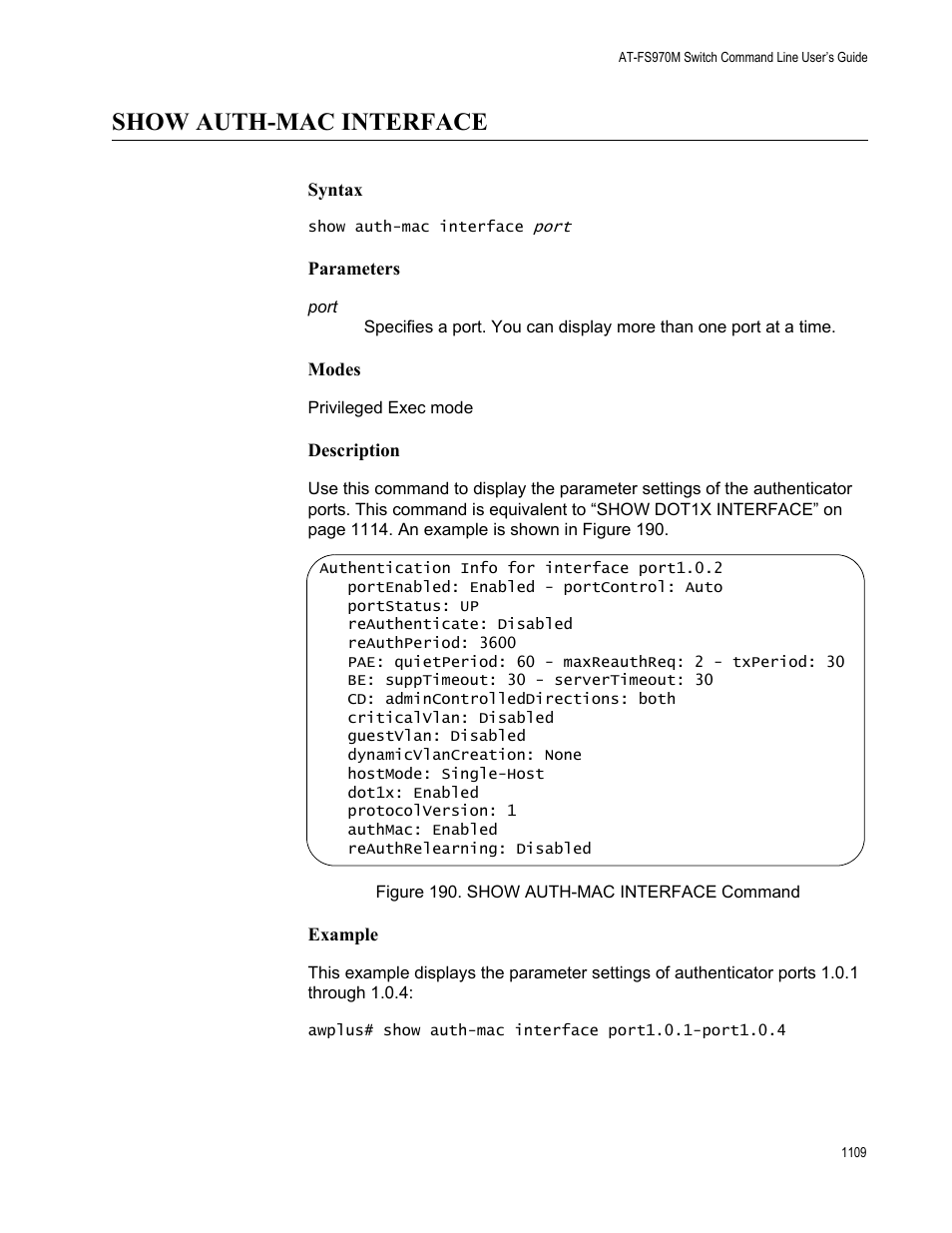 Show auth-mac interface 9, Figure 190. show auth-mac interface command 9, Show auth-mac interface | Allied Telesis AT-FS970M Series User Manual | Page 1109 / 1938