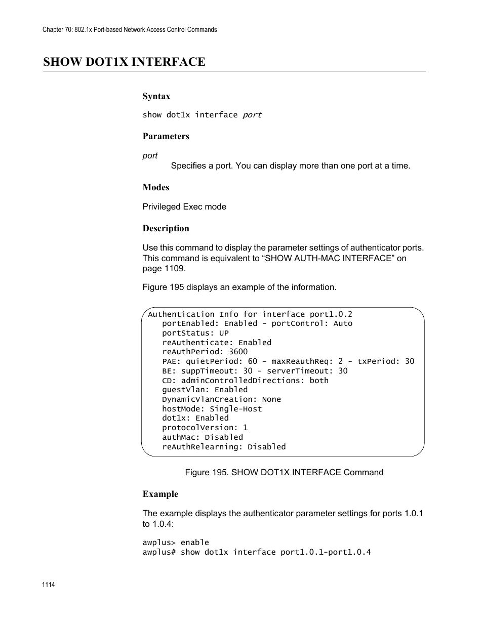 Show dot1x interface 4, Figure 195. show dot1x interface command 4, Show dot1x interface | Allied Telesis AT-FS970M Series User Manual | Page 1114 / 1938