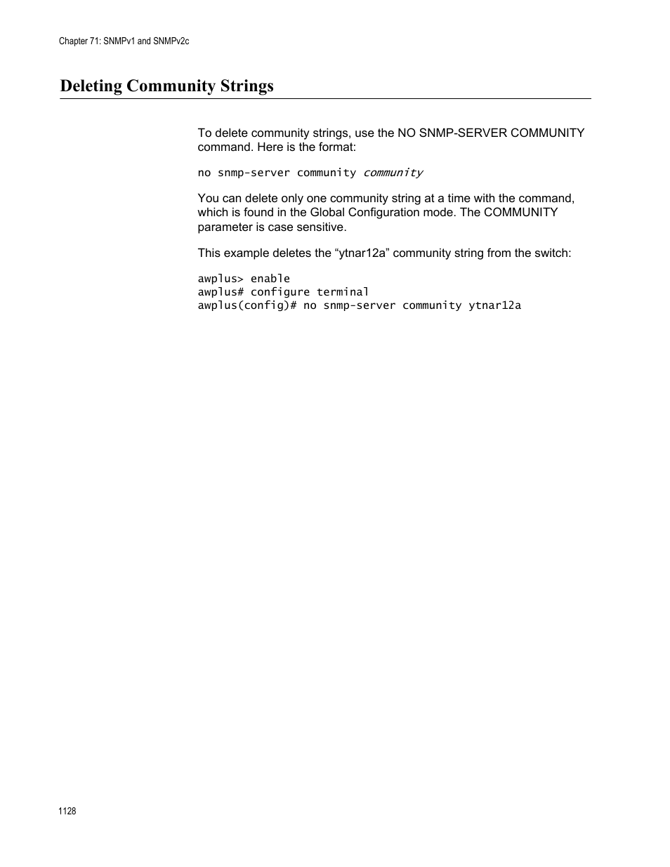 Deleting community strings 8, Deleting community strings | Allied Telesis AT-FS970M Series User Manual | Page 1128 / 1938