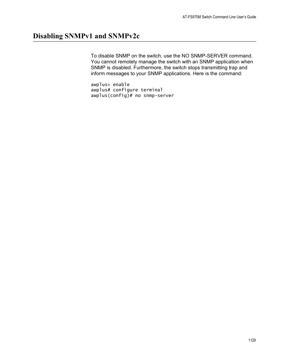 Disabling snmpv1 and snmpv2c 9, Disabling snmpv1 and snmpv2c | Allied Telesis AT-FS970M Series User Manual | Page 1129 / 1938