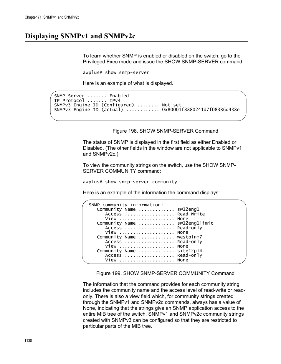 Displaying snmpv1 and snmpv2c 0, Displaying snmpv1 and snmpv2c | Allied Telesis AT-FS970M Series User Manual | Page 1130 / 1938