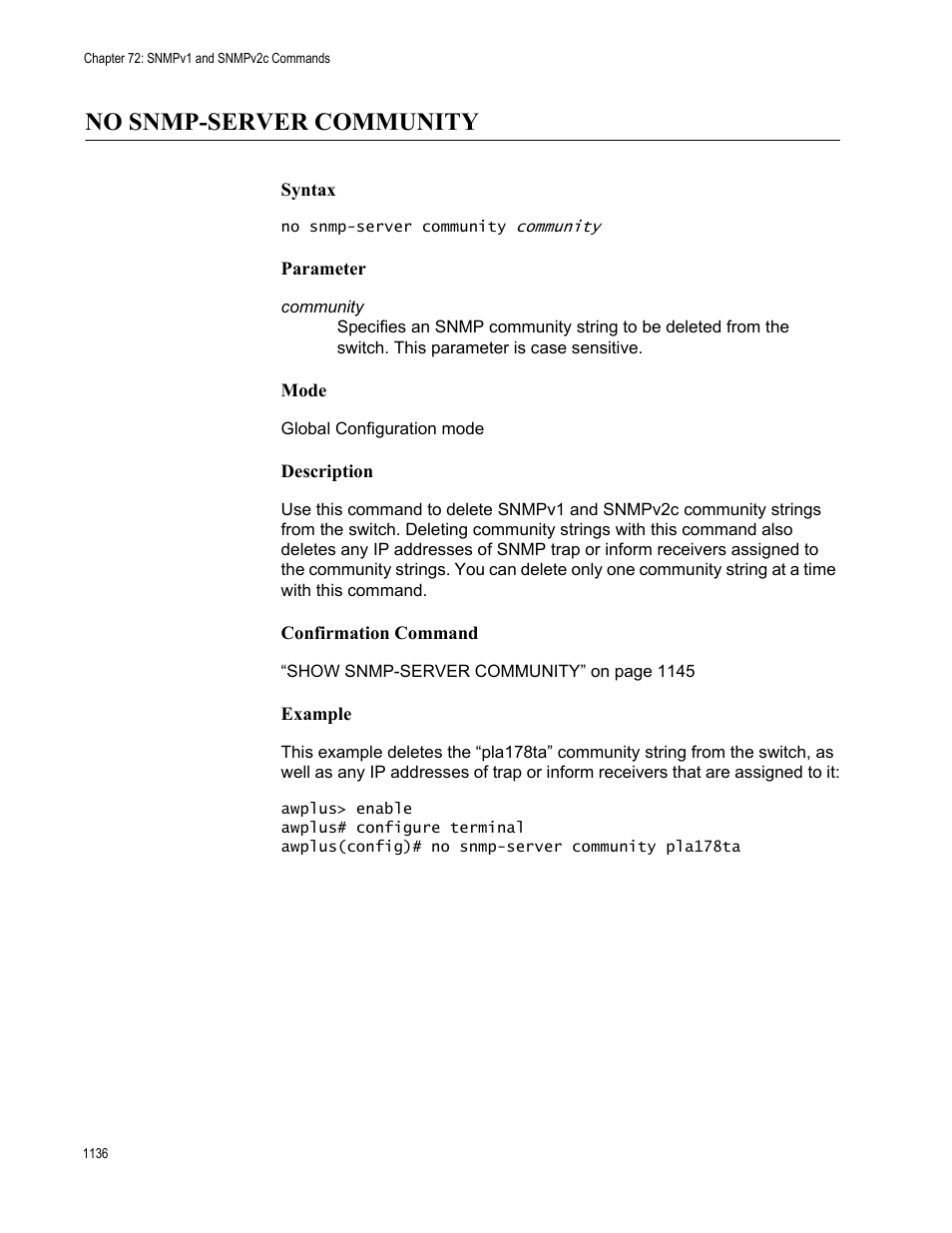 No snmp-server community 6, No snmp-server community | Allied Telesis AT-FS970M Series User Manual | Page 1136 / 1938