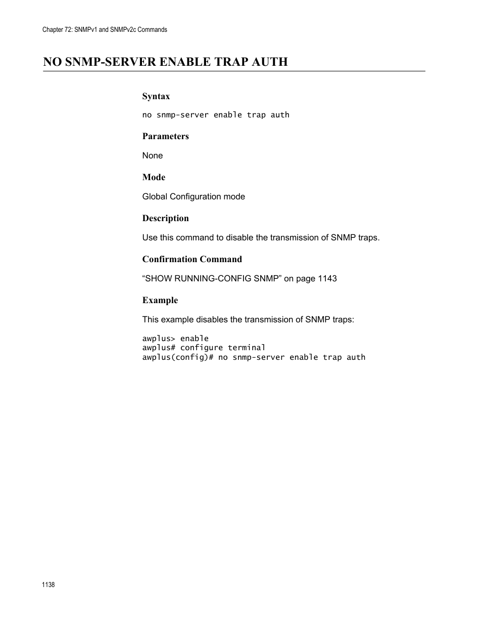 No snmp-server enable trap auth 8, No snmp-server enable trap auth | Allied Telesis AT-FS970M Series User Manual | Page 1138 / 1938