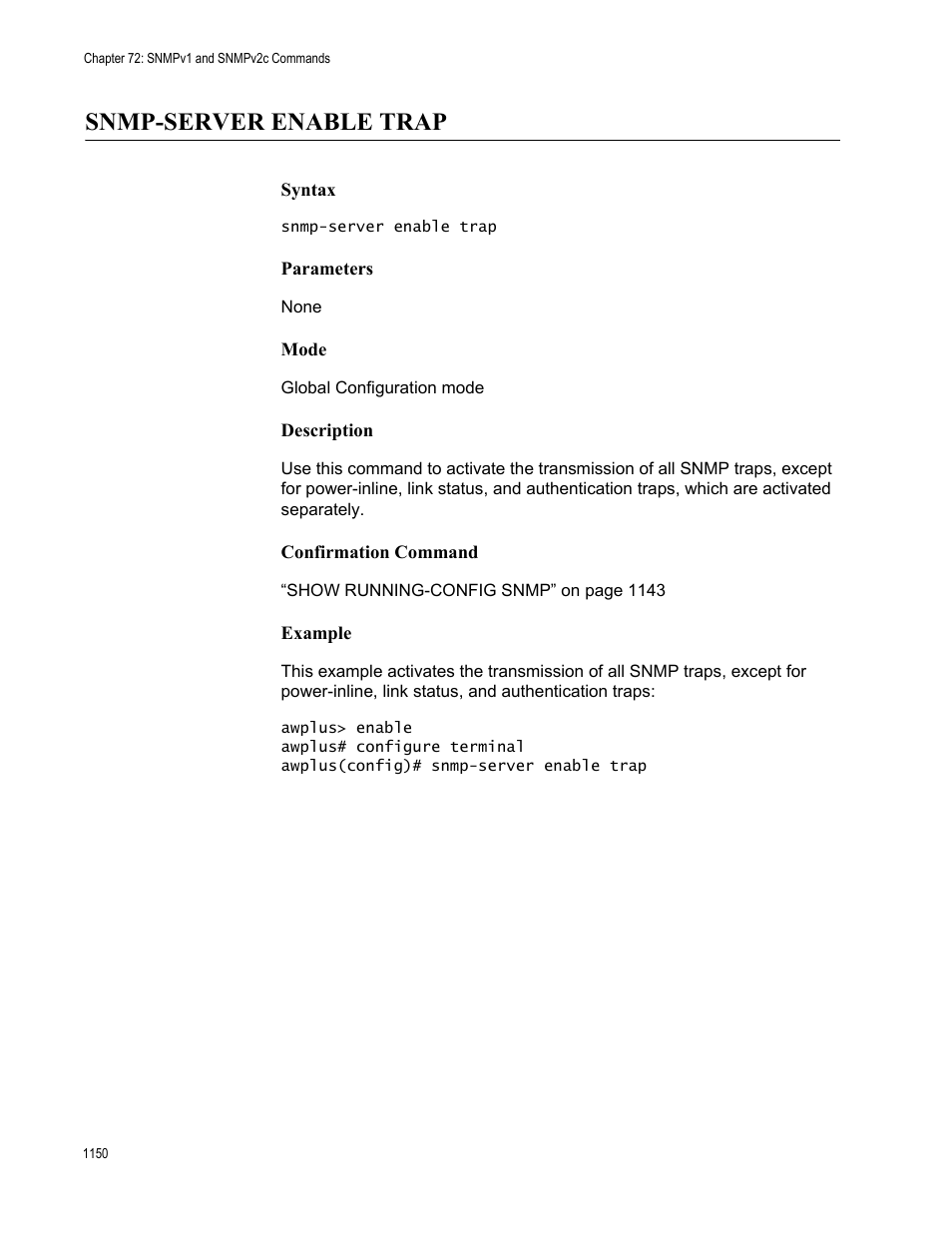 Snmp-server enable trap 0, Snmp-server enable trap | Allied Telesis AT-FS970M Series User Manual | Page 1150 / 1938