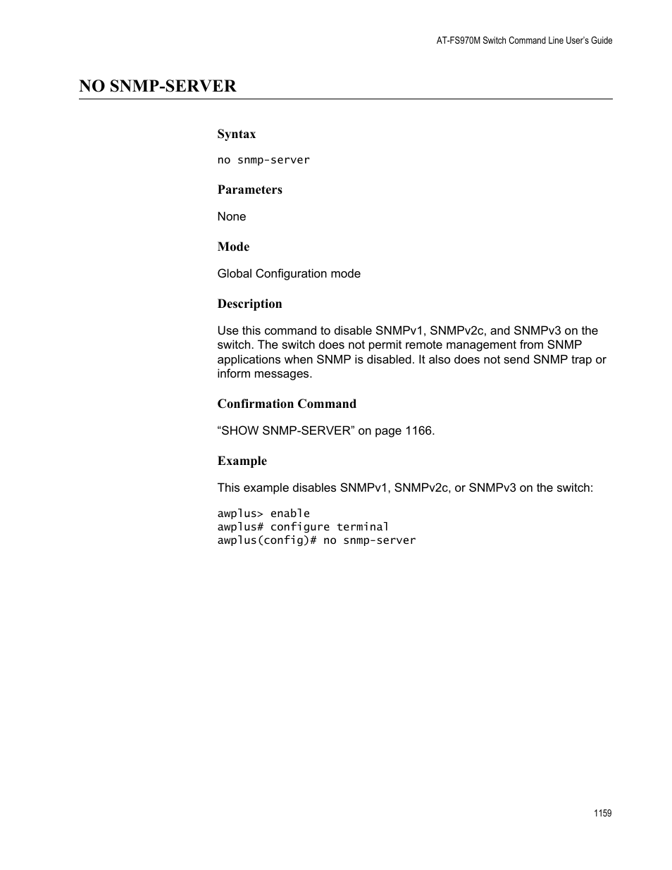 No snmp-server 9, No snmp-server | Allied Telesis AT-FS970M Series User Manual | Page 1159 / 1938