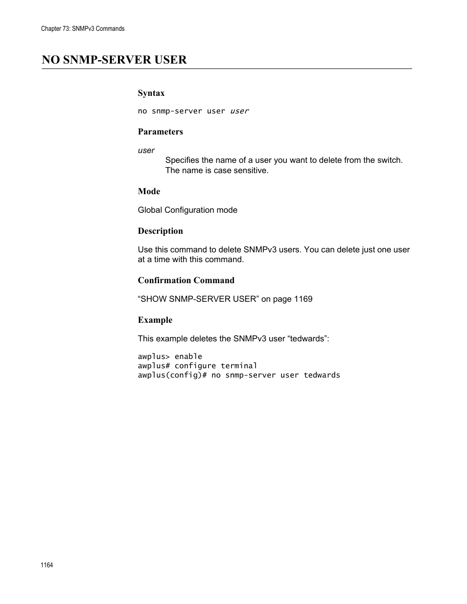 No snmp-server user 4, No snmp-server user | Allied Telesis AT-FS970M Series User Manual | Page 1164 / 1938