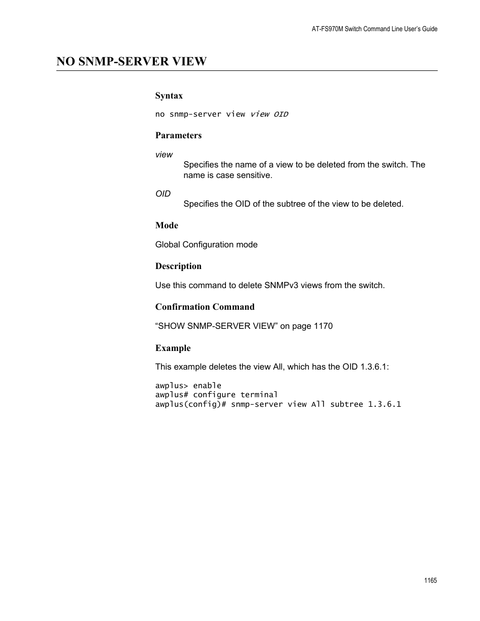 No snmp-server view 5, No snmp-server view | Allied Telesis AT-FS970M Series User Manual | Page 1165 / 1938