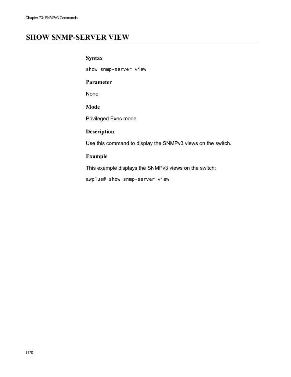 Show snmp-server view 0, Show snmp-server view | Allied Telesis AT-FS970M Series User Manual | Page 1170 / 1938