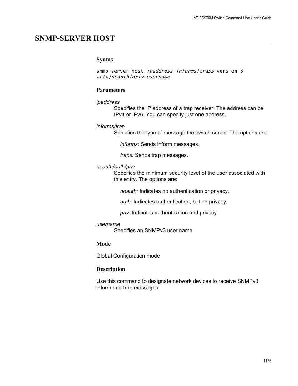 Snmp-server host 5, Snmp-server host | Allied Telesis AT-FS970M Series User Manual | Page 1175 / 1938