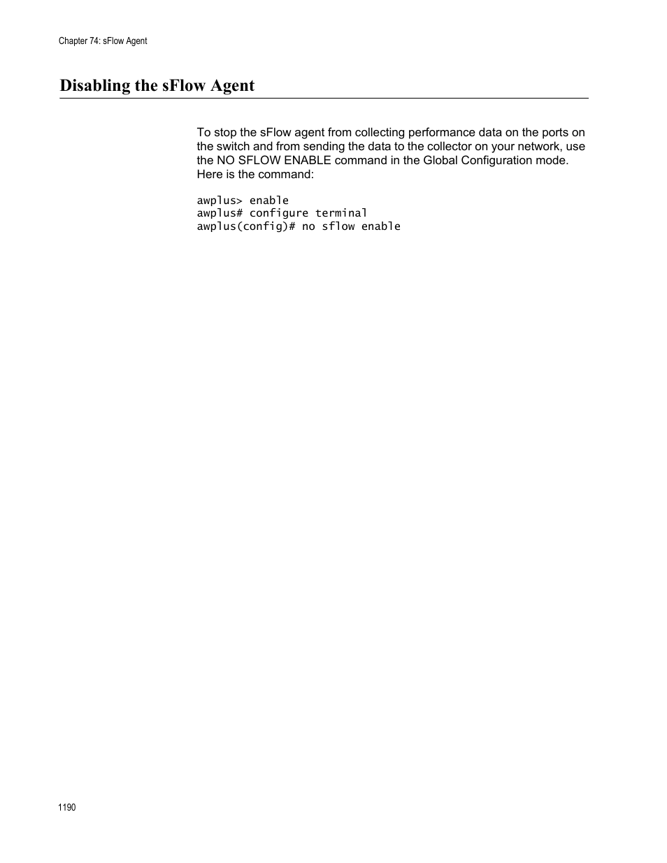 Disabling the sflow agent 0, Disabling the sflow agent | Allied Telesis AT-FS970M Series User Manual | Page 1190 / 1938