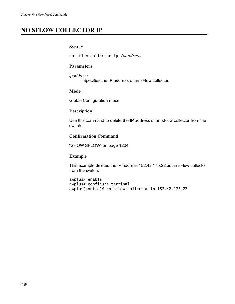 No sflow collector ip 6, No sflow collector ip | Allied Telesis AT-FS970M Series User Manual | Page 1196 / 1938
