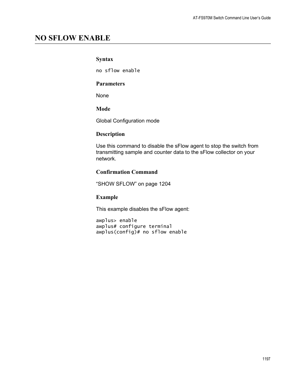 No sflow enable 7, No sflow enable | Allied Telesis AT-FS970M Series User Manual | Page 1197 / 1938