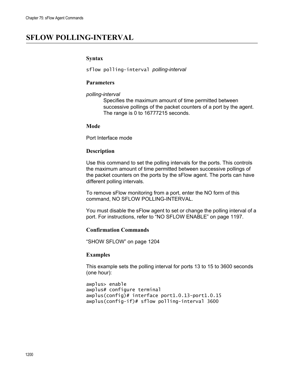 Sflow polling-interval 0, Sflow polling-interval | Allied Telesis AT-FS970M Series User Manual | Page 1200 / 1938