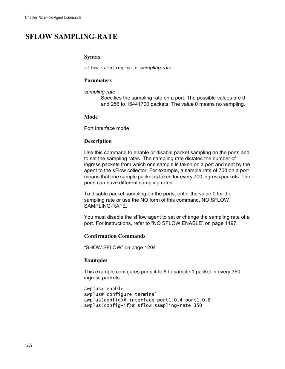 Sflow sampling-rate 2, Sflow sampling-rate | Allied Telesis AT-FS970M Series User Manual | Page 1202 / 1938